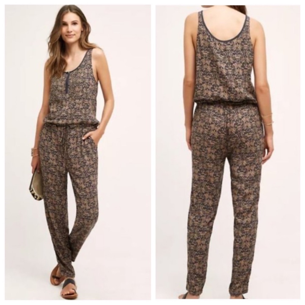 ANTHROPOLOGIE Tiny Chione Beaded Jumpsuit in Black and Brown